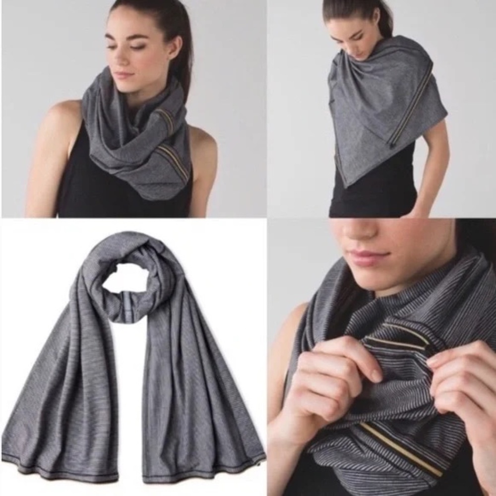 Like New |•LULULEMON ATHLETICA•| Vinyasa Black & Heather Grey Gold Zipper Scarf